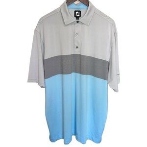 FootJoy Mens XL Golf Polo Shirt Striped Performance Stretch Gray & Blue